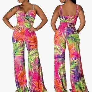 PerZeal Tropical Jumpsuit Wide Leg. Multi color. Large